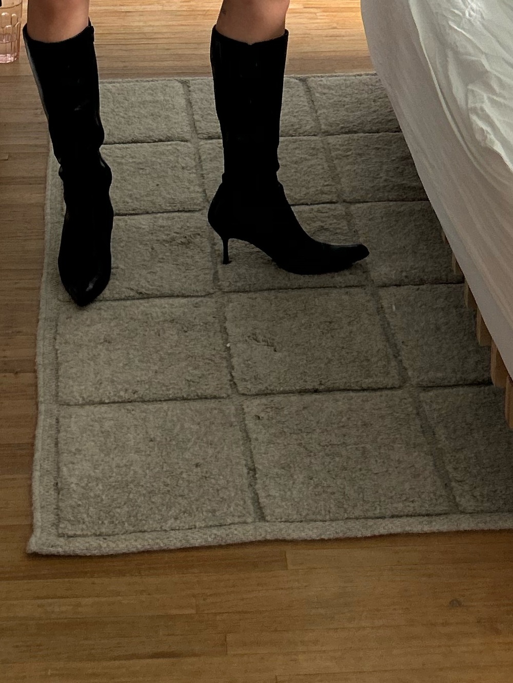 Black Women's Leather Knee-High Stiletto Boots